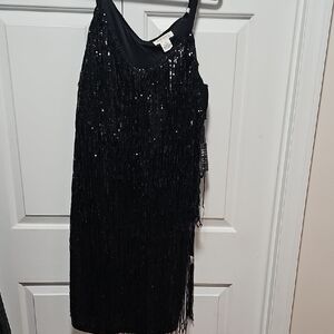 Torrid Deep Black Sequin Fringe Dress